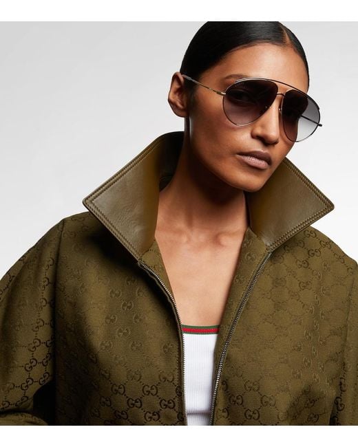 Gucci Gray Logo Aviator Sunglasses