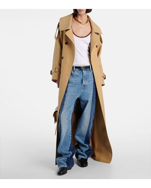 Gucci Natural Gg Wool And Silk Crepe Trench Coat