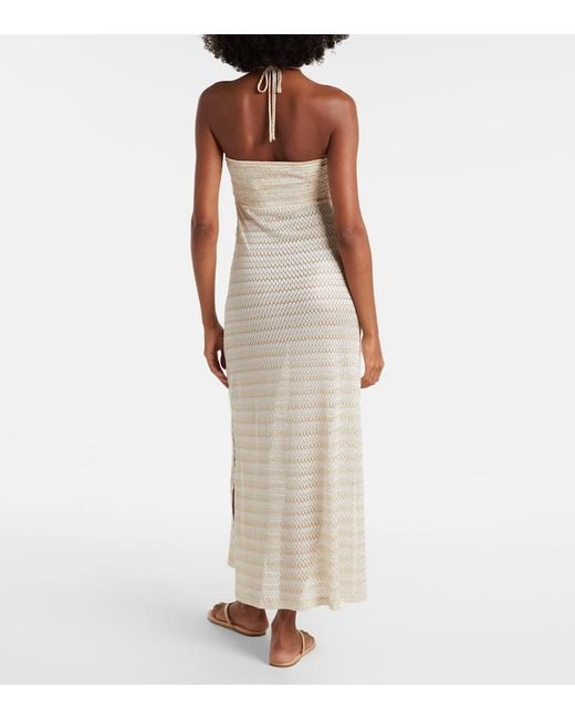 Melissa Odabash Natural Mila Off-Shoulder Lame Maxi Dress