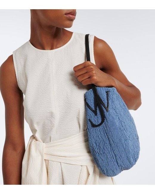J.W. Anderson Blue Bulb Small Beaded Leather-Trimmed Shoulder Bag
