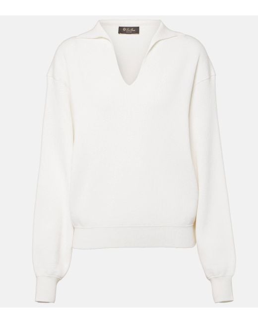 Loro Piana White Tazawa Cotton Polo Sweater