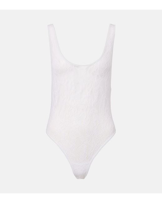 Wardrobe NYC White Open-Back Lace Bodysuit