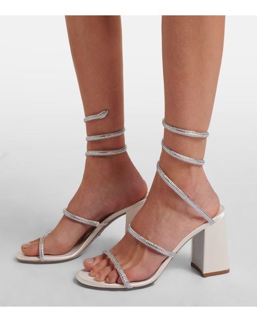 Rene Caovilla White 80 Embellished Satin Sandals