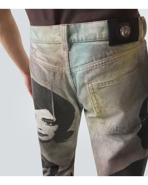 Versace Gray Printed Straight Jeans for men