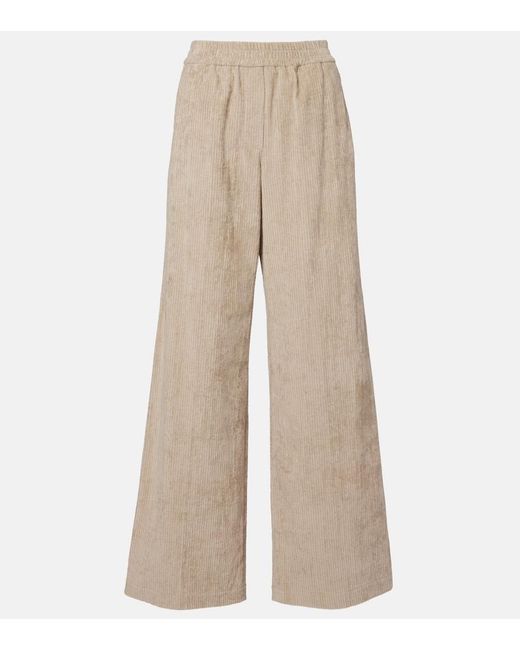 Brunello Cucinelli Natural High-Rise Cotton Corduroy Wide-Leg Pants