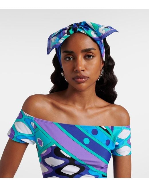 Emilio Pucci Blue Iride Bow-Detail Cotton Muslin Headband