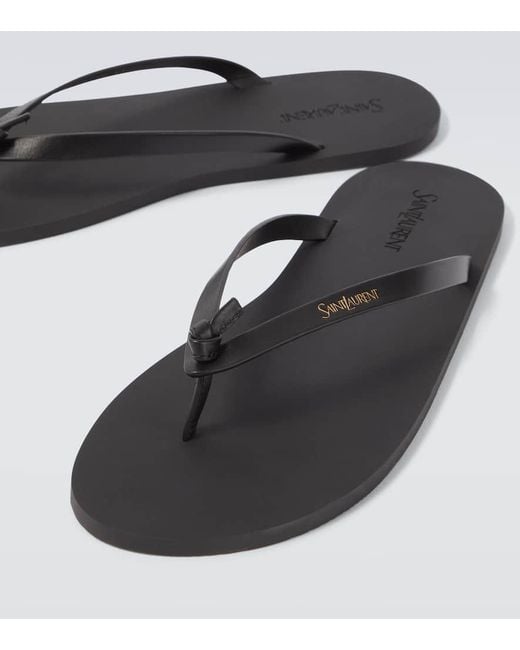 Saint Laurent Black Leather Thong Sandals for men