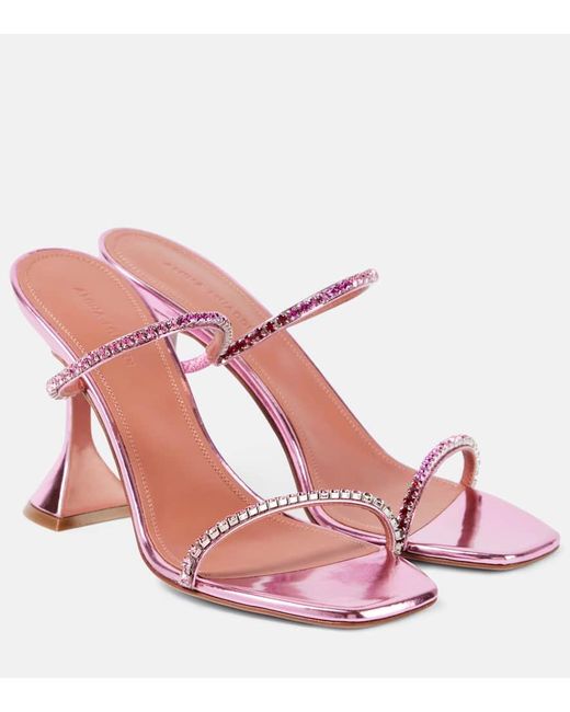 AMINA MUADDI Pink Gilda 95 Embellished Leather Sandals