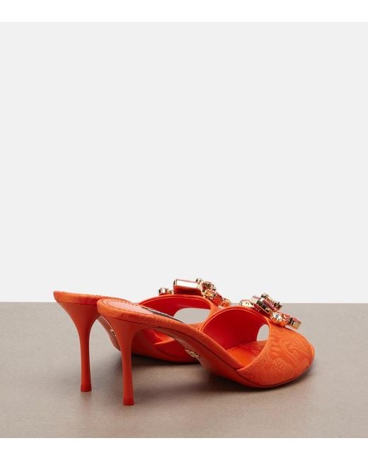 Dolce & Gabbana Red Embellished Brocade Mules