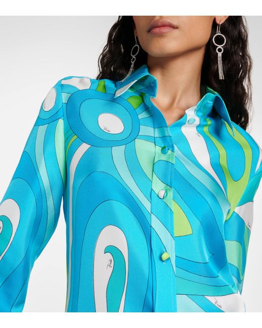 Emilio Pucci Blue Marmo Printed Silk Shirt