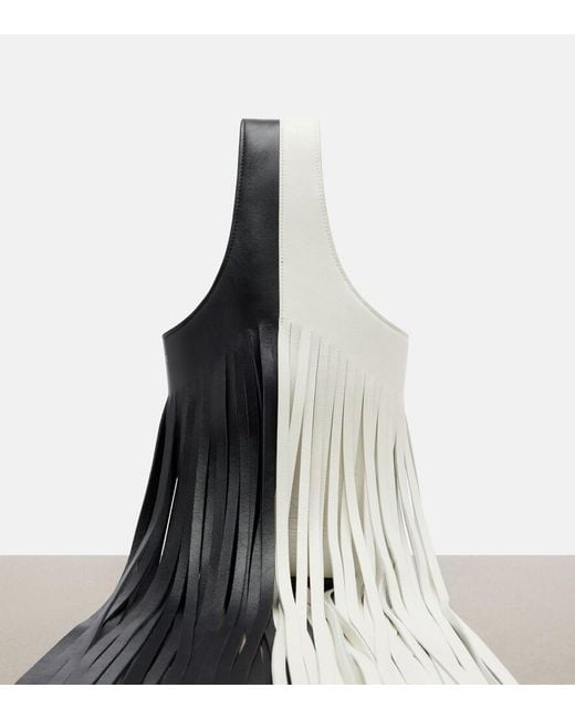Khaite White Livia Small Fringed Leather Tote Bag