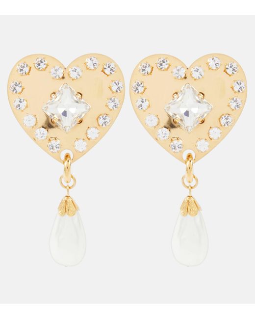 Alessandra Rich Metallic Embellished Faux Pearl Clip-on Earrings