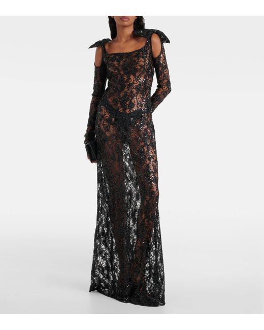 Nina Ricci Black Bow-detail Lace Gown