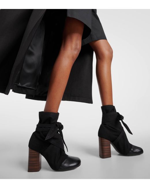 Lemaire Black Wrapped 90 Canvas And Leather Ankle Boots