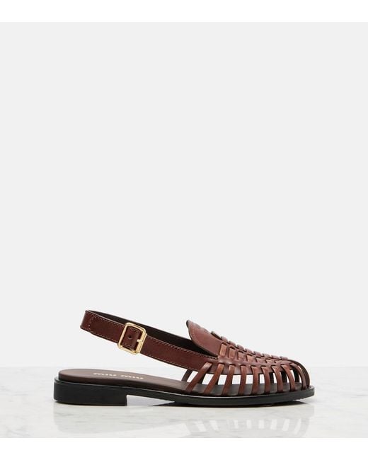 Miu Miu Brown Leather Slingback Fisherman Sandals