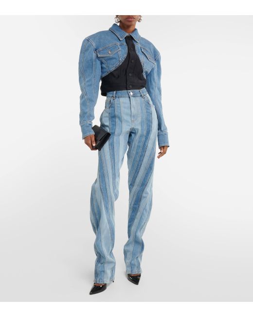 Mugler Blue Patchwork Straight Jeans