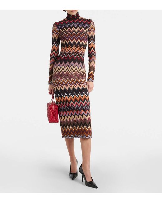 Vestido midi de mezcla de lana en zigzag Missoni de color Multicolor