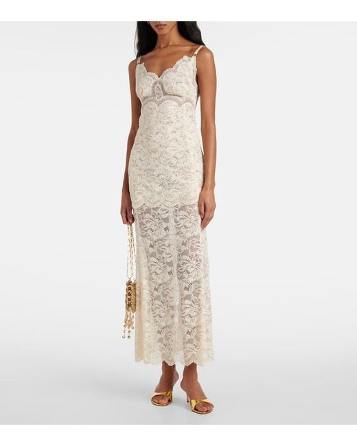 Robe Longue En Dentelle Rabanne en coloris White