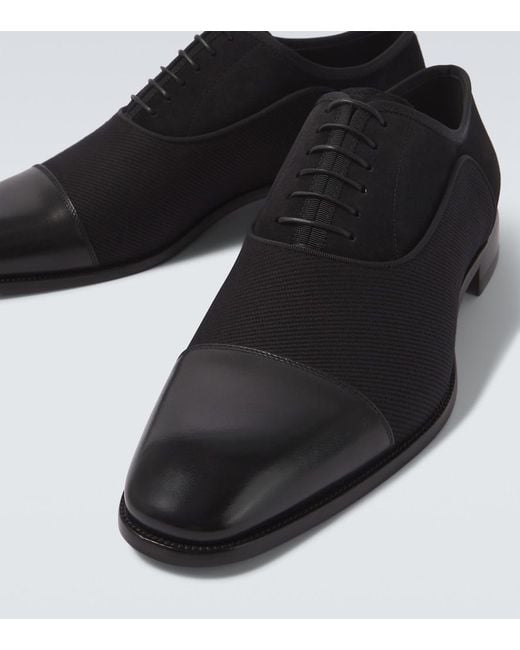 Christian Louboutin Black Greggory Leather-Trimmed Oxford Shoes for men