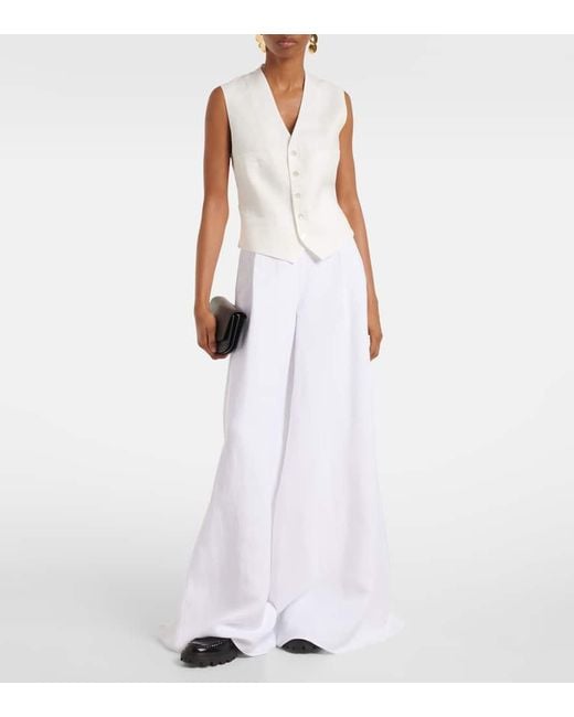 Ralph Lauren White Greeley Linen-Blend Wide-Leg Pants