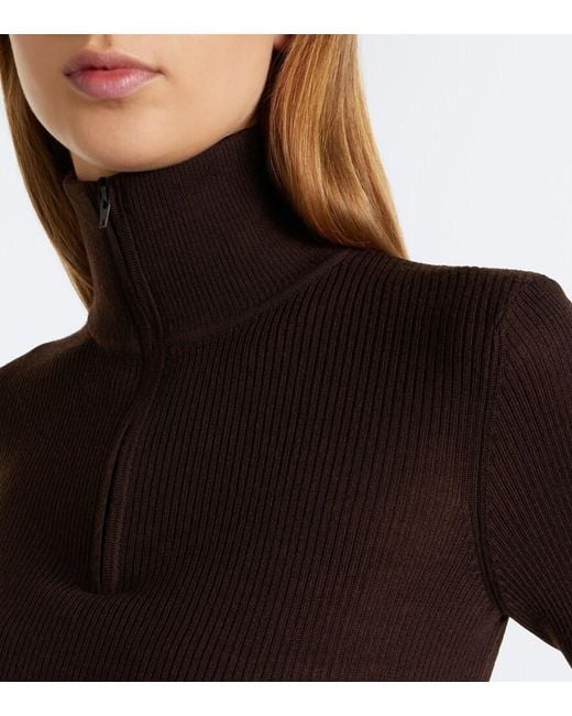 Frankie Shop Black Sade Ribbed-Knit Wool And Silk Half-Zip Sweater