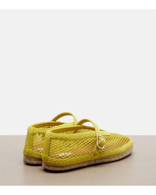 Alaïa Yellow Fishnet Suede-Trimmed Espadrilles