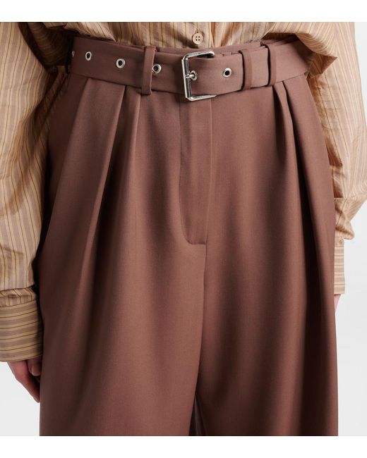 Dries Van Noten Brown Belted Wool Gabardine Wide-Leg Pants