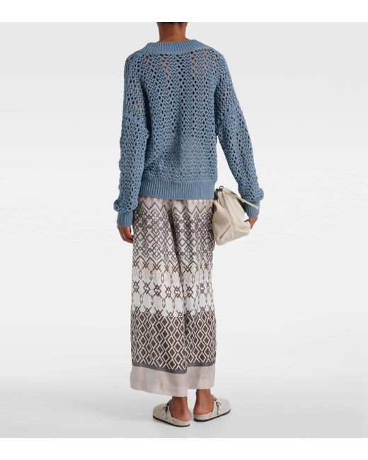 Brunello Cucinelli Blue Open-knit Cotton-blend Sweater