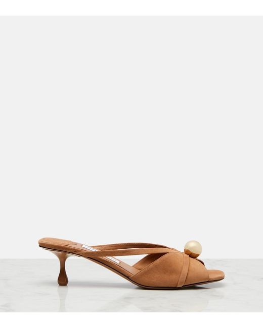 Jimmy Choo Brown Siva 50 Embellished Suede Mules