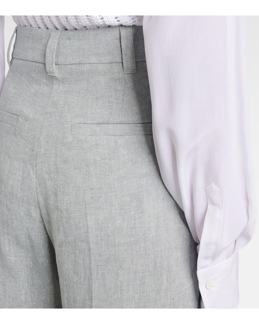 Brunello Cucinelli Gray Linen-Blend Wide-Leg Pants