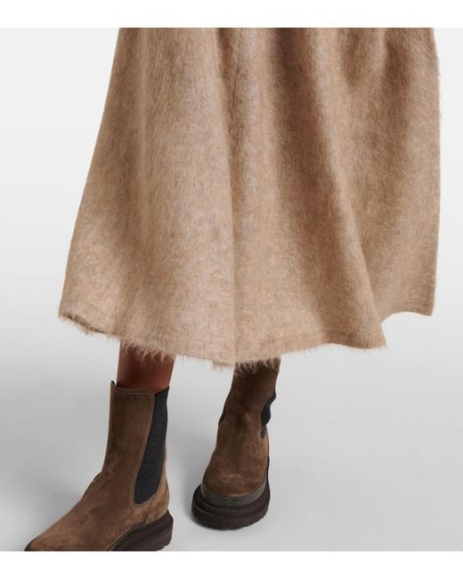 Brunello Cucinelli Natural Wool And Cashmere-Blend Midi Skirt