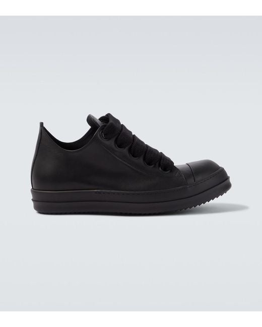 Rick Owens Black Jumbolace Leather Low-Top Sneakers for men