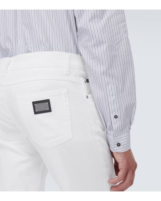 Dolce & Gabbana White Embellished Straight Jeans for men