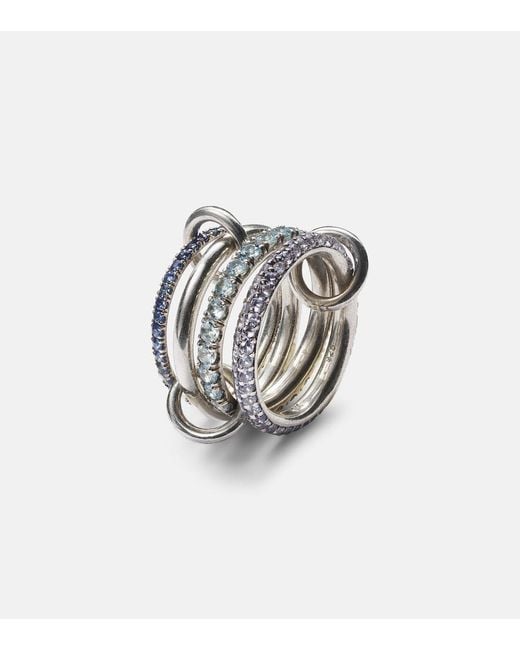 Spinelli Kilcollin White Iris Sterling Linked Ring With Sapphires, Aquamarine And Tanzanite