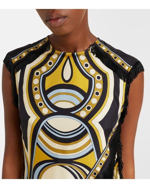 LaDoubleJ Black Scarf Fringed Printed Silk Voile Top