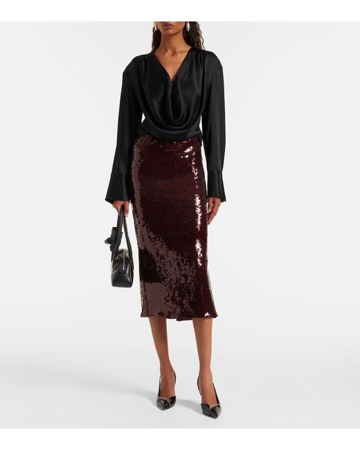 ROTATE BIRGER CHRISTENSEN Brown Georgia Sequined Pencil Skirt