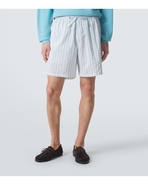 Umit Benan Blue Julian Striped Silk And Cotton Shorts for men