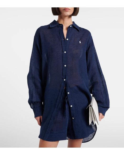 Polo Ralph Lauren Blue Cotton And Linen Shirt