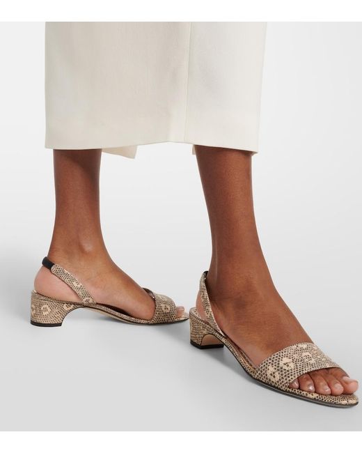 Manolo Blahnik Metallic Patobarnu 30 Lizard-Effect Leather Sandals