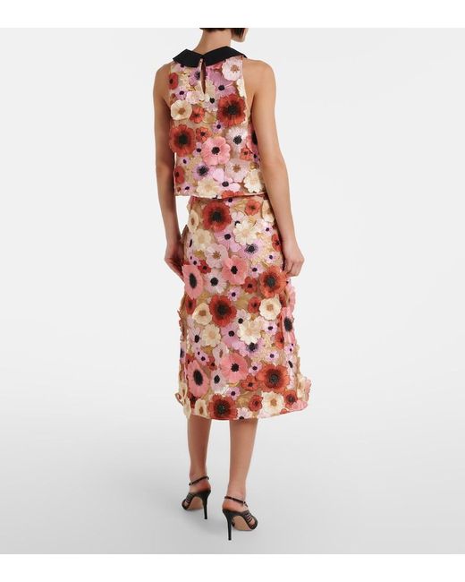 Dorothee Schumacher Red Blooming Meadow Floral-Applique Midi Skirt