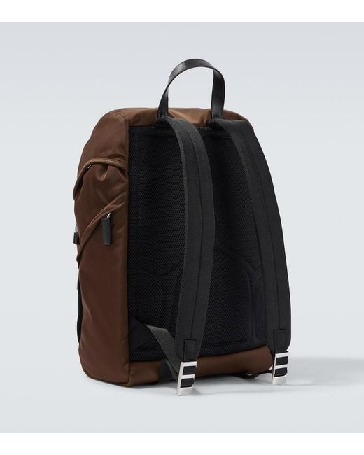 Prada Brown Re-Nylon Leather-Trimmed Backpack for men