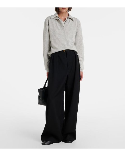 Jardin Des Orangers Gray Cotton And Cashmere Polo Sweater