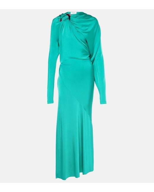 Victoria Beckham Blue Draped Asymmetric Satin Midi Dress