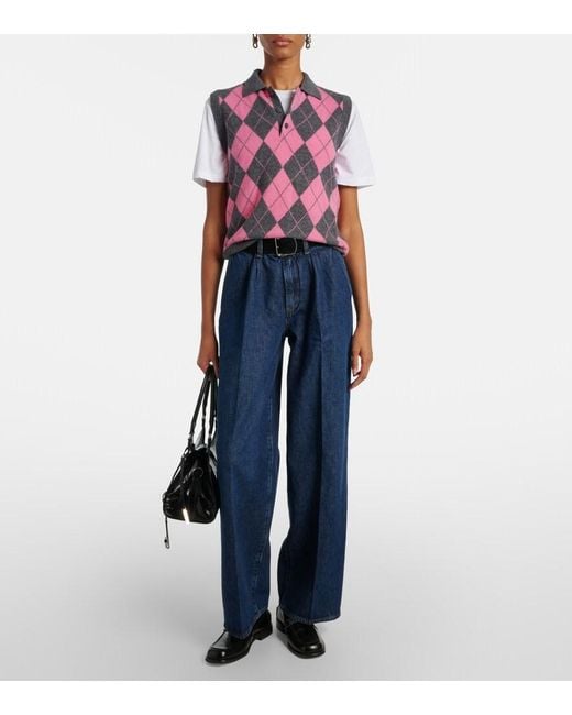 FRAME Blue High-Rise Wide-Leg Jeans