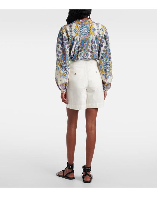 Etro White Cotton-Blend Shorts