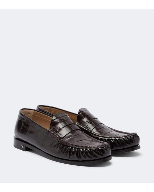 Max Mara Brown Croc-Effect Leather Penny Loafers