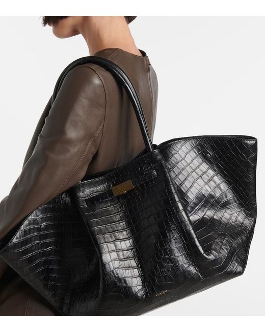 DeMellier London Black Croc-Effect Leather Tote Bag