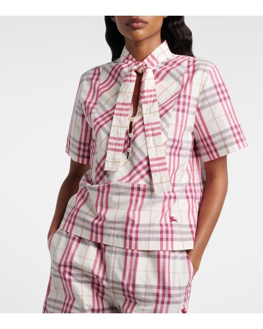 Burberry Pink Olea Check Cotton Blouse