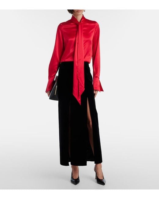 Nina Ricci Red Lavalliere Silk Crepe De Chine Shirt