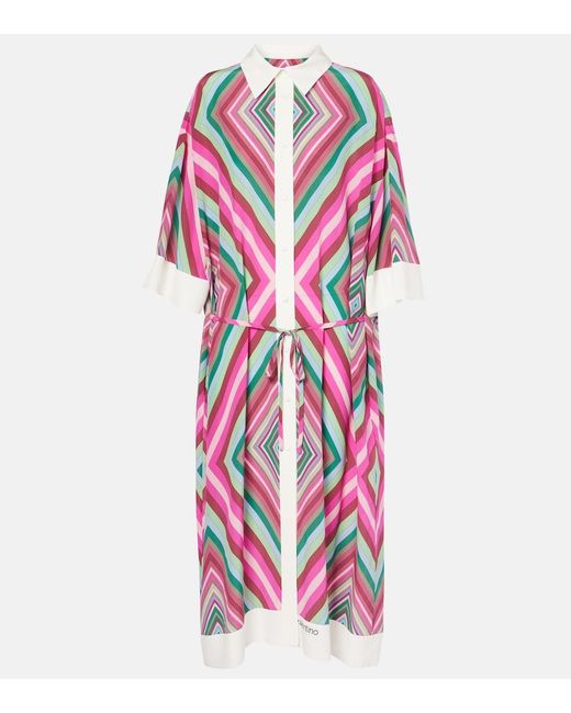 Valentino Pink Rhombus 75 Silk Shirt Dress